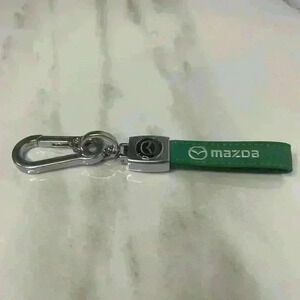 Mazda Genuine Leather Car Keychain Green Silver